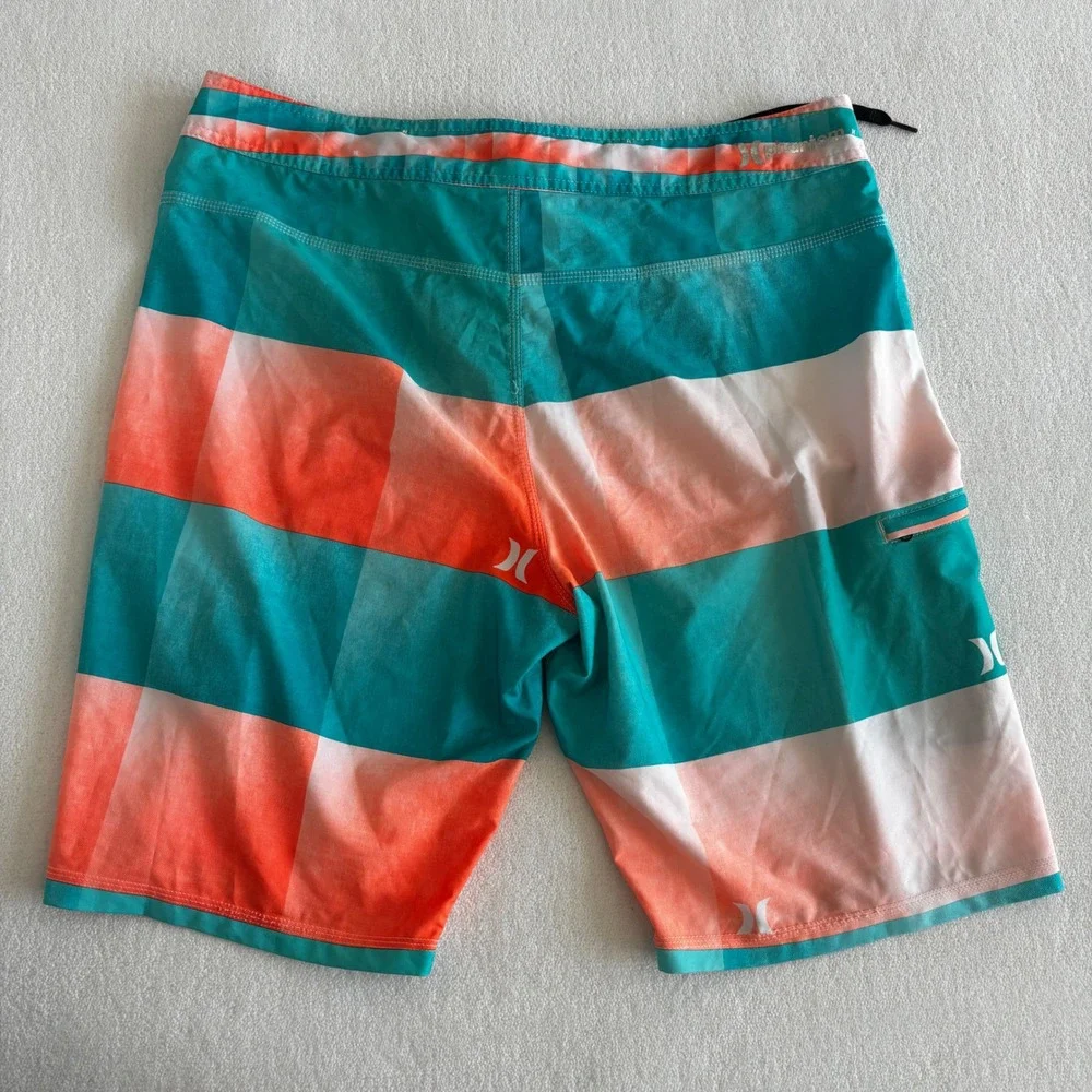 Hurley Phantom Board‎ Shorts Mens 34 Teal Orange Checkered Buckle Exclusive 21